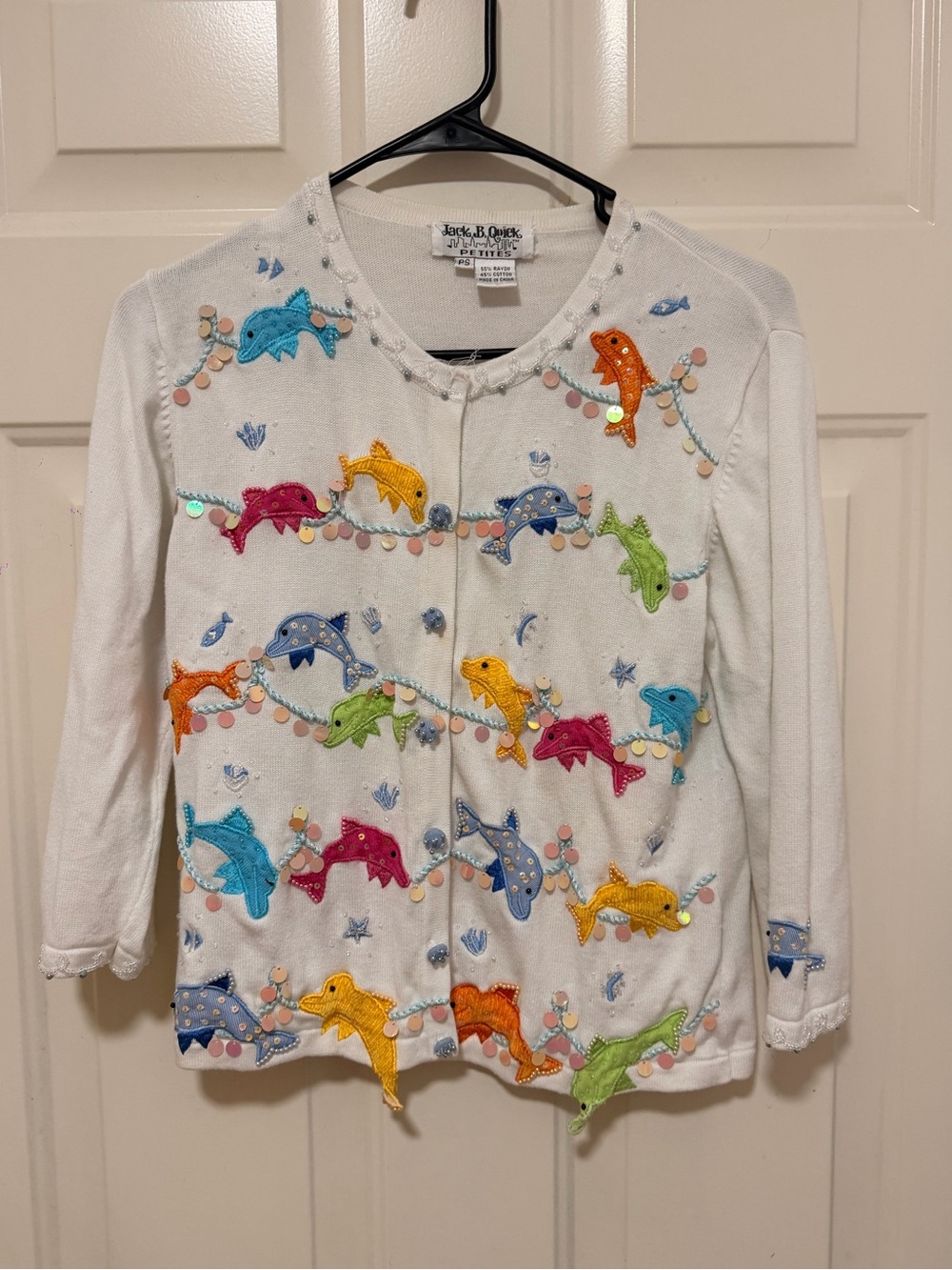 Jack & Jill White Embroidered Dolphin Cardigan Sweater